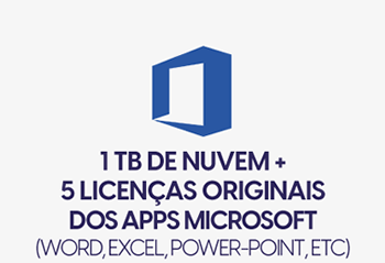 1 Tb de Nuvem + 5 licenças originais dos Apps Microsoft