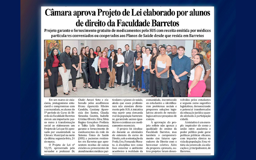 Alunos de Direito têm Projeto de Lei aprovado pela Câmara Municipal